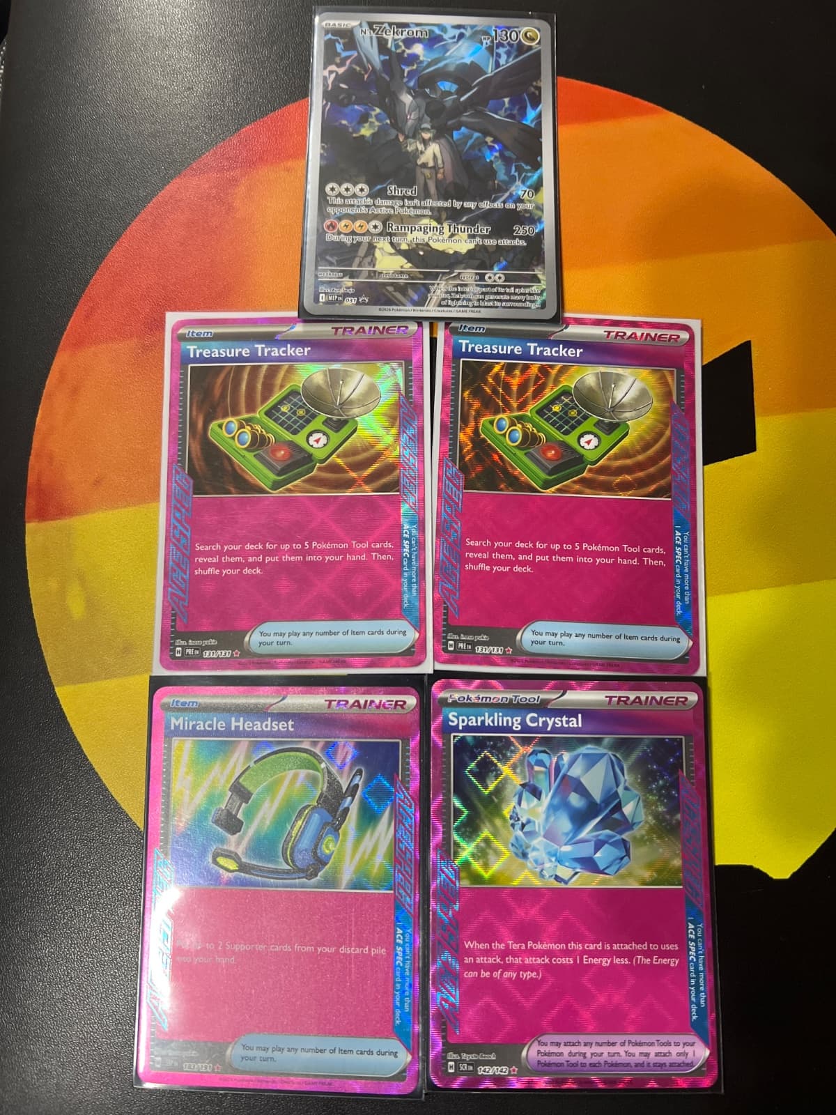 Lote 5 Cartas Pokémon: Zekrom Promo + ACE SPEC (Treasure Tracker, Miracle Headset, Sparkling Crystal) Inglés