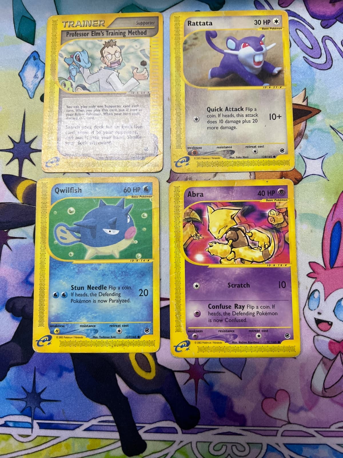 Lote 4 Cartas Pokémon Expedition Base Set - Rattata, Qwilfish, Abra y Trainer Inglés