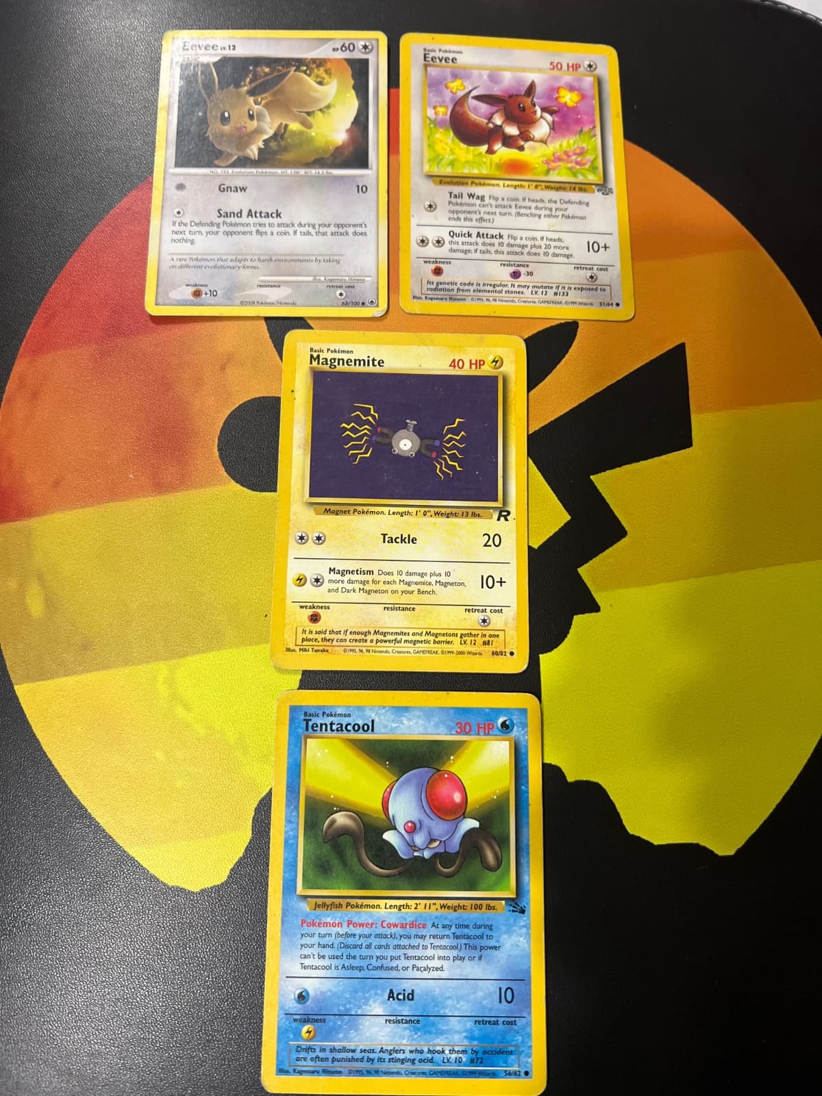 Lote 4 Cartas Pokémon Vintage - Eevee, Magnemite, Tentacool - Inglés