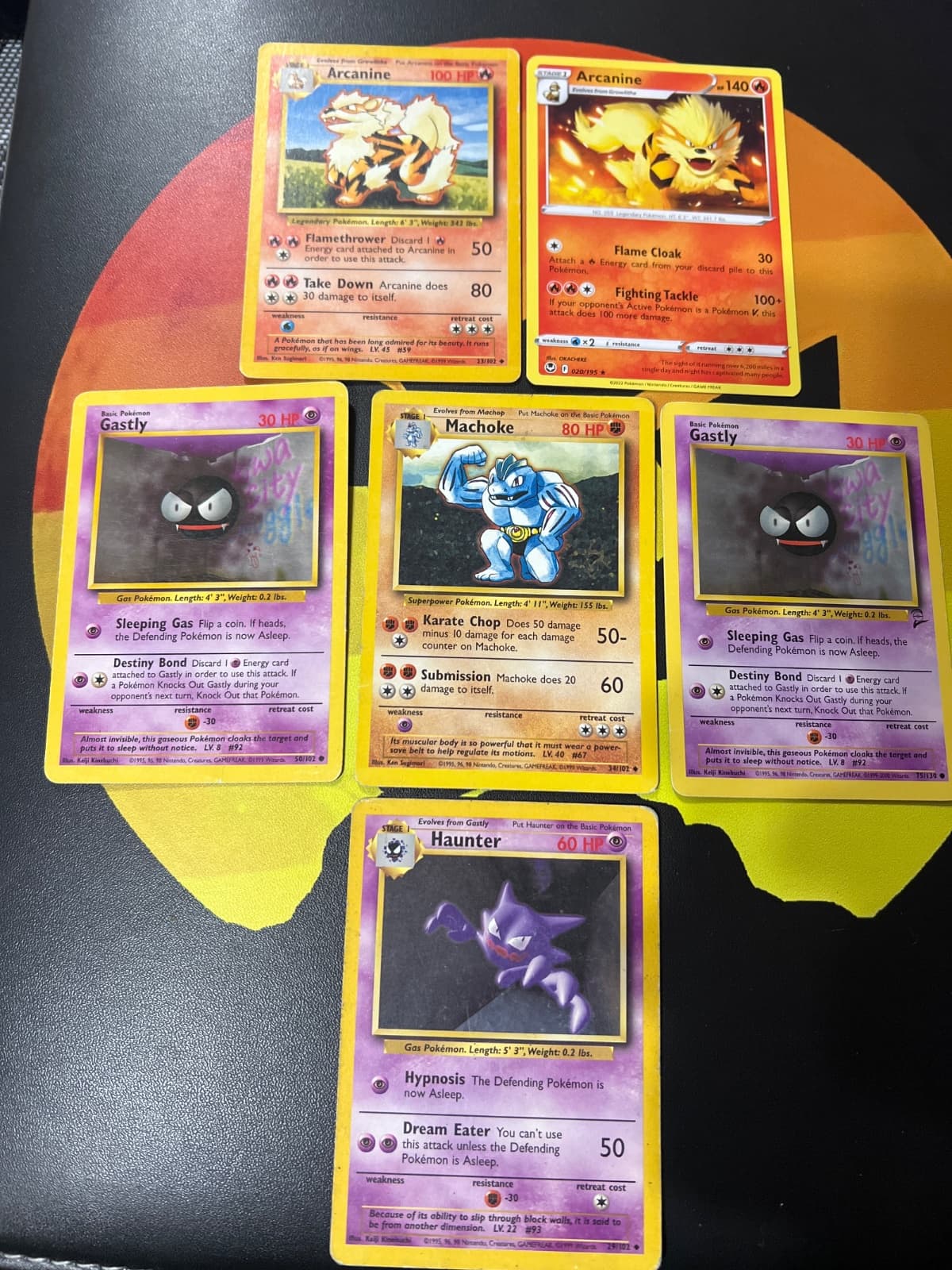 Lote 6 Cartas Pokémon Inglés - Arcanine, Machoke, Haunter y Gastly