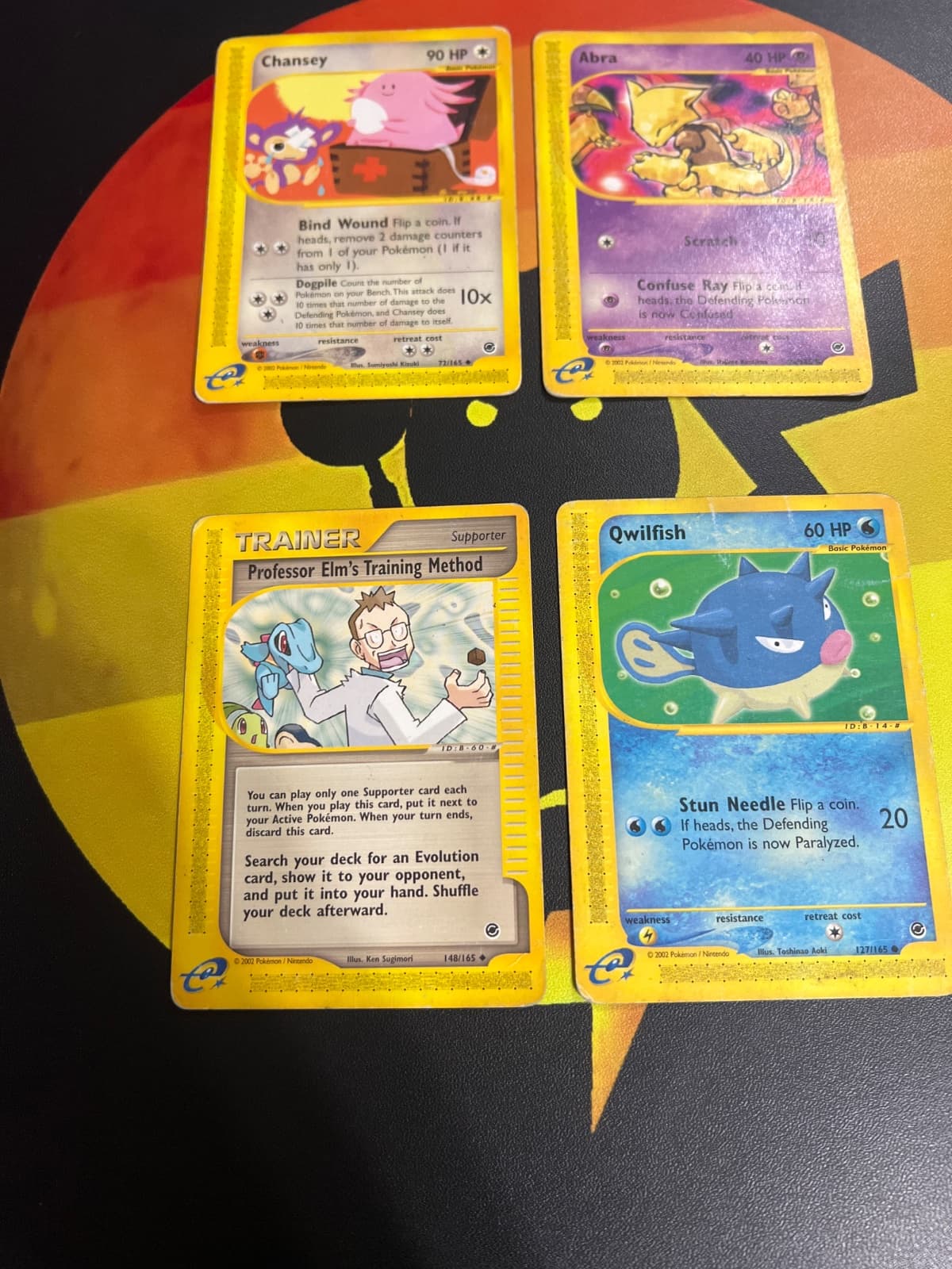 Lote 4 Cartas Pokémon Expedition - Chansey, Abra, Qwilfish y Professor Elm's - Inglés