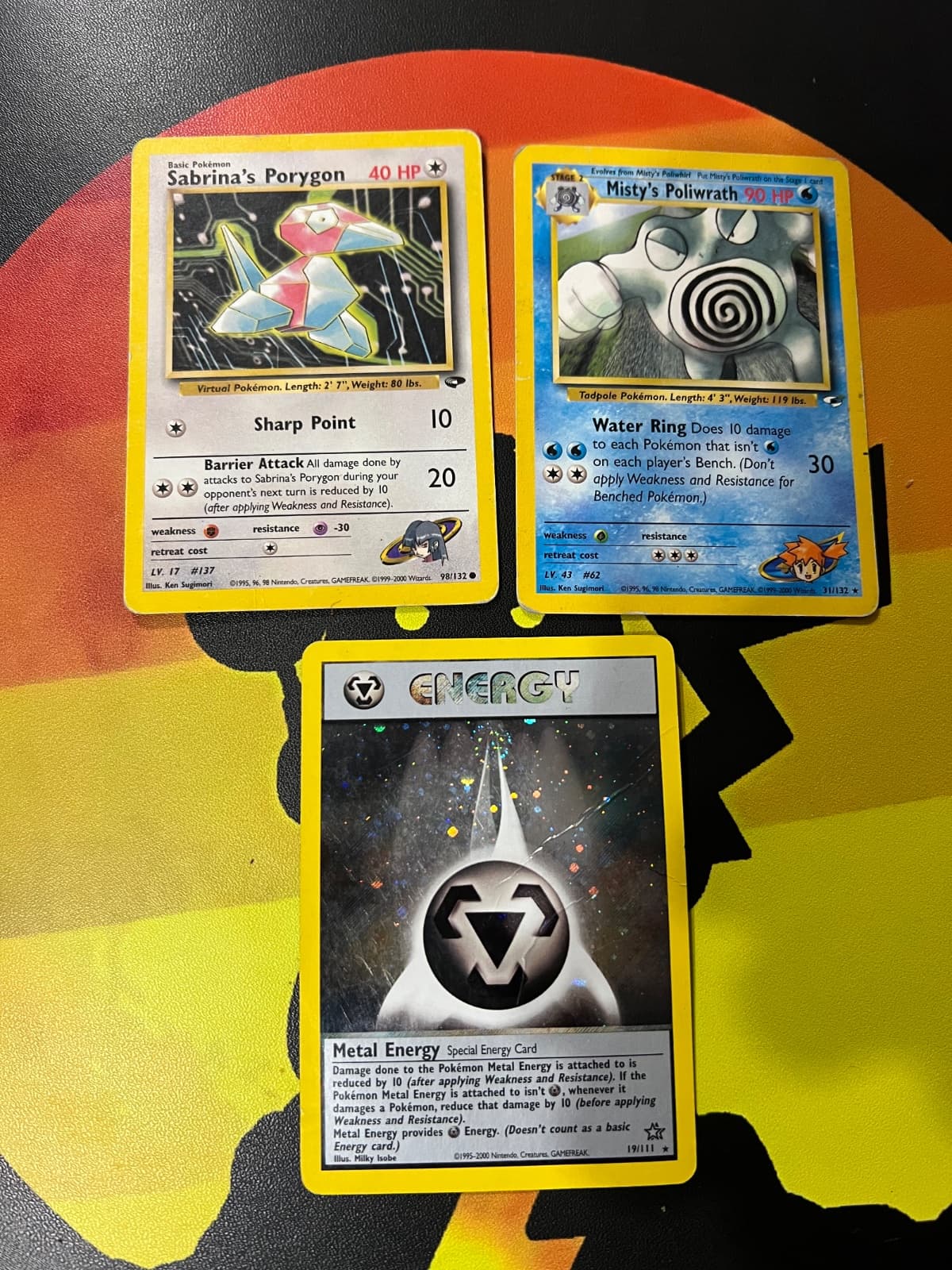 Lote 3 Cartas Pokémon Vintage - Sabrina's Porygon, Misty's Poliwrath y Metal Energy Holo (Inglés)