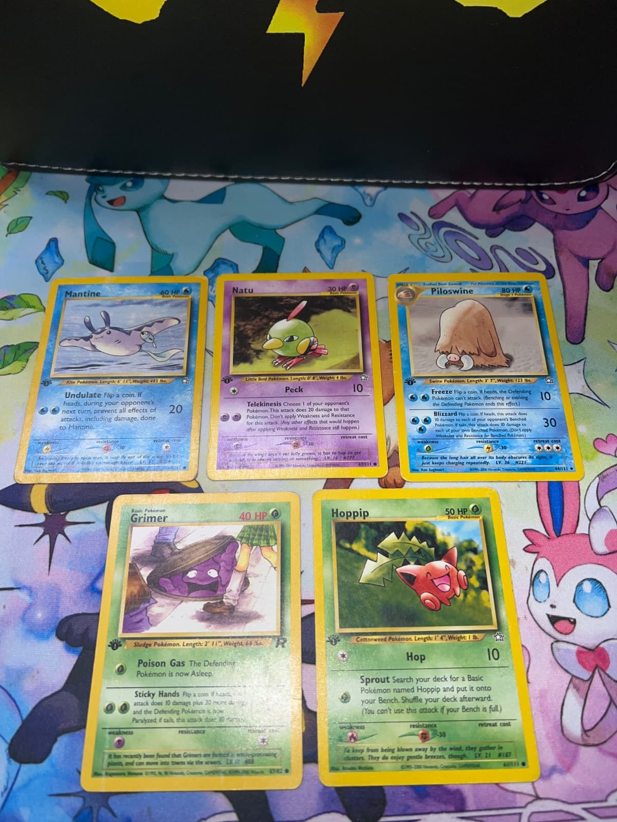 Lote 5 cartas Pokémon vintage WOTC 1st Edition - Mantine, Natu, Piloswine, Grimer, Hoppip (Inglés)